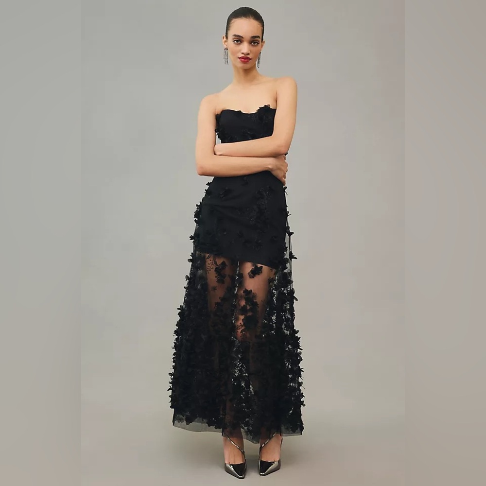 Helsi Sheer Strapless Appliqué Dress